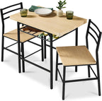 Best Choice Products 3-Piece Modern Dining Set, Space Saving Dinette for Kitchen, Dining Room, Small Space w/Steel Frame, Built-in Storage Rack - Natural/Black