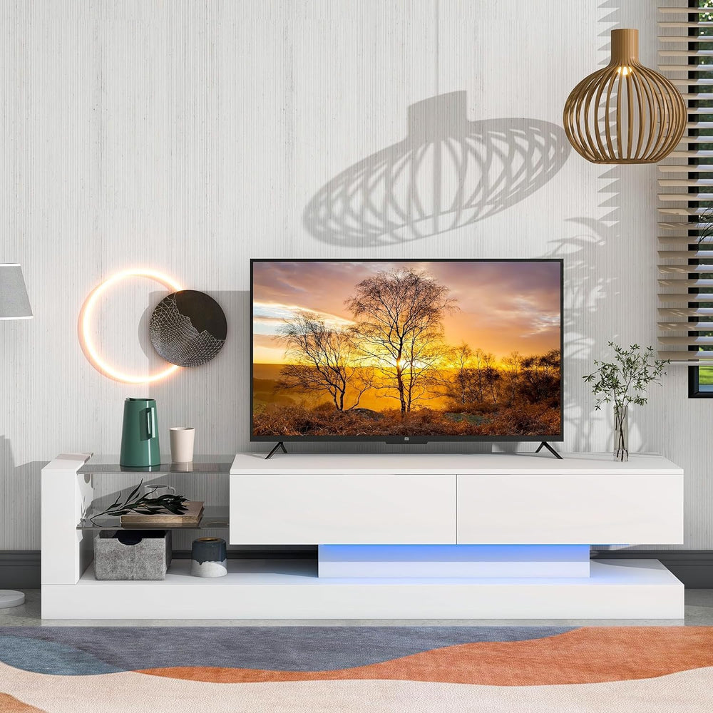 BAMACAR White TV Stand - Long Entertainment Center for 70-80 Inch TVs with St...