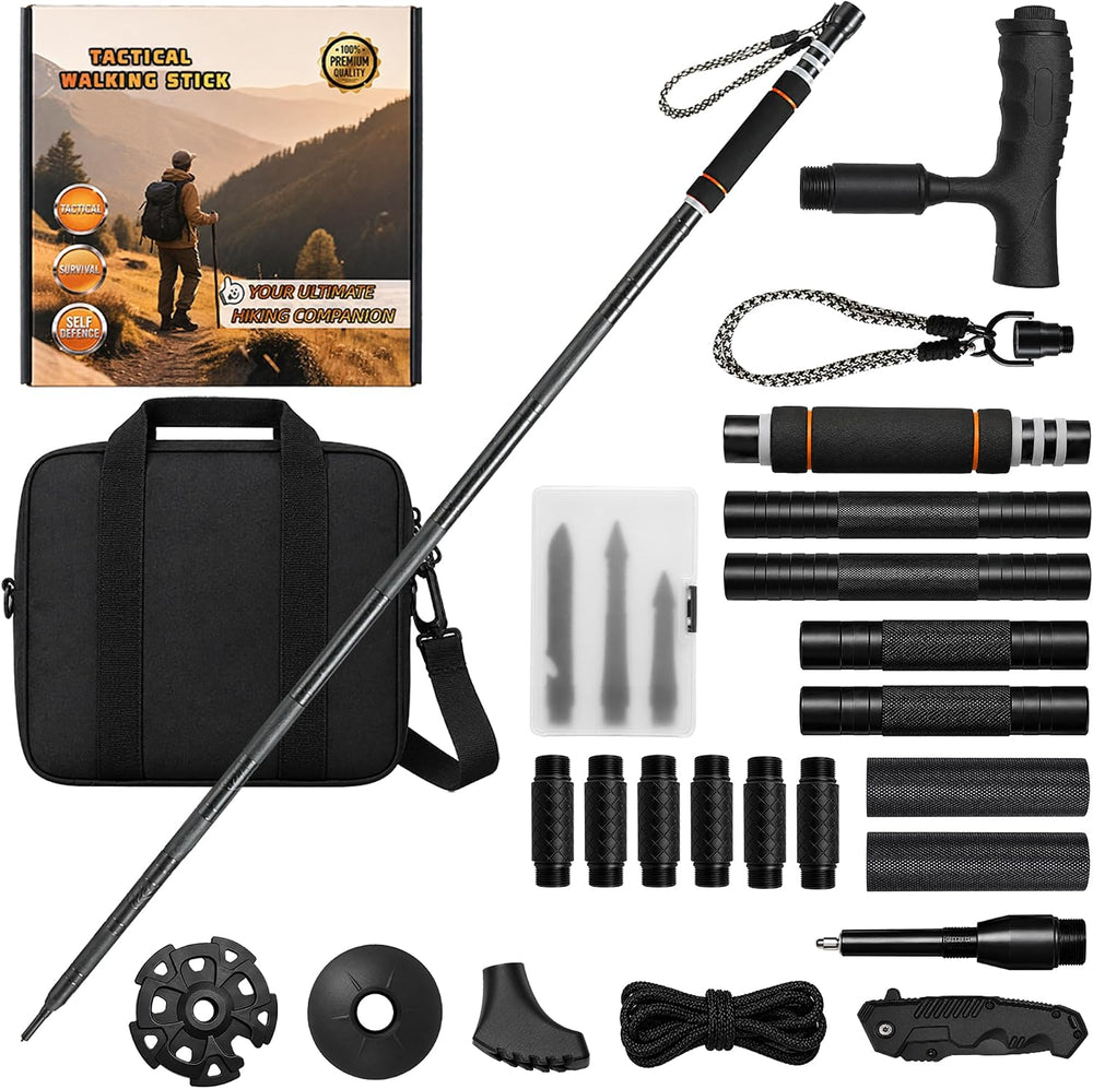 15-in-1 Tactical Hiking Stick, Aluminum Survival Walking Stick Self Defense