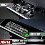 AMM 9-Piece Socket Organizer, 1/2 inch, 3/8 inch and 1/4 inch Drive ABS Tools-Green Socket Holder,Heavy Duty Socket Racks, Premium Quality Socket Clip Rail Holder,The Best Tool Trays in The Garage