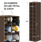 Simple Houseware 20 Section Shelves Hanging Shoes Organizer, Brown | Dual Metal Hooks, 10 Tier, Holds Up to 20 lbs, for Narrow Space