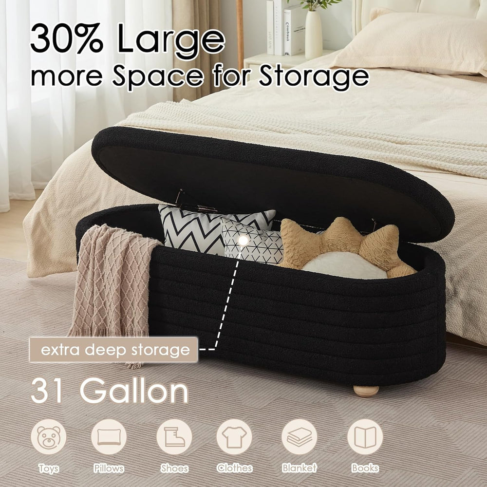53" Storage Bench Teddy Ottoman Bench Upholstered Fabric Bench End of Be...