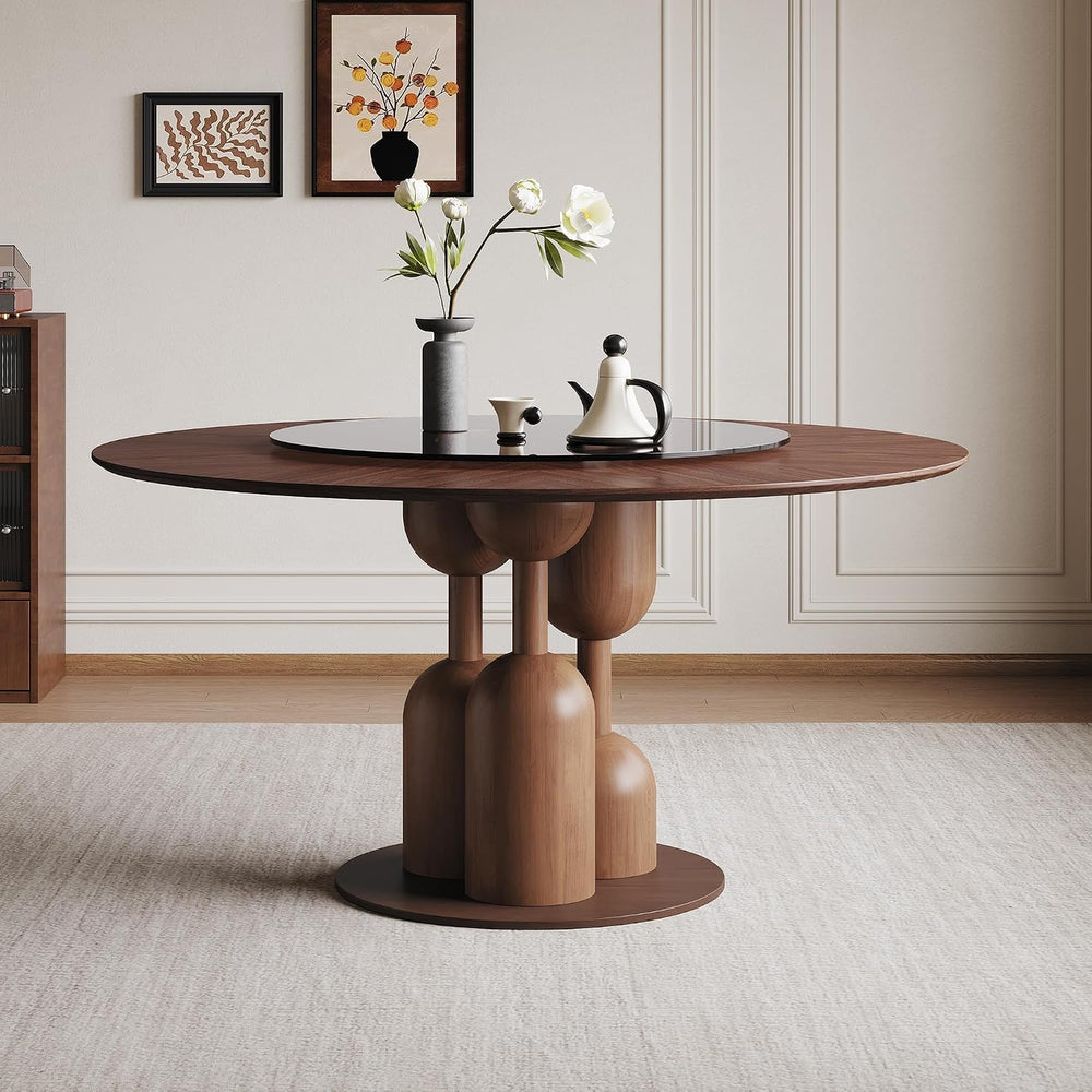 Montary 59-inch Natural Oak Wabi-Sabi Round Dining Table with 35-inch Tempere...