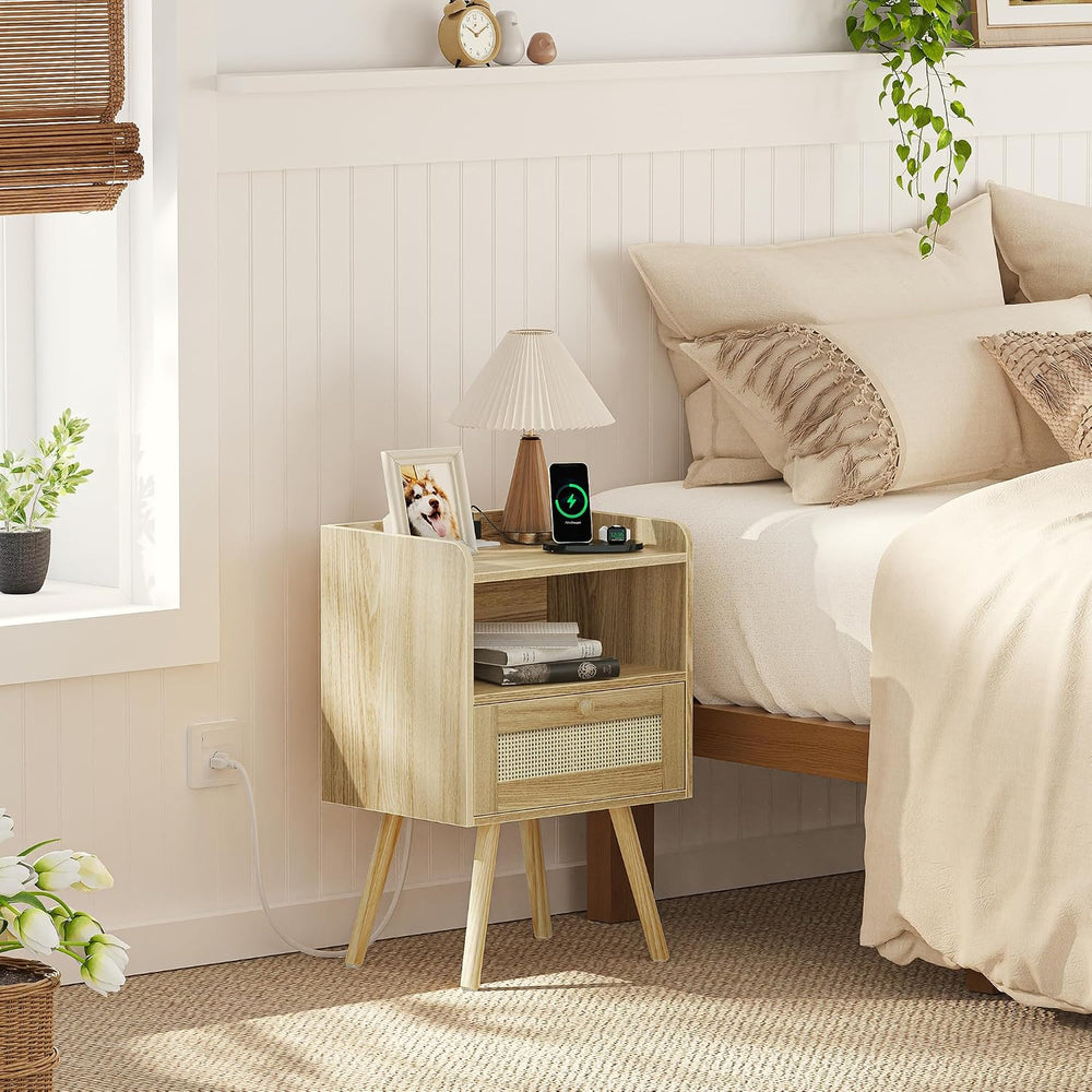 SUPERJARE Nightstands Set of 2, Night Stands with Charging Station & PE R...