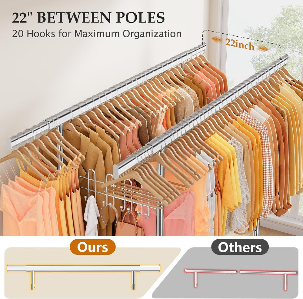 Gewudraw Clothes Rack Heavy Duty Load 900 Lbs with Wheels,Commercial,Chrome