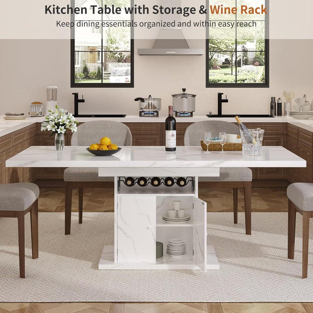 Extendable Dining Room Table for 4-6, 47-63 Inch Faux Marble Extendable Dinin...