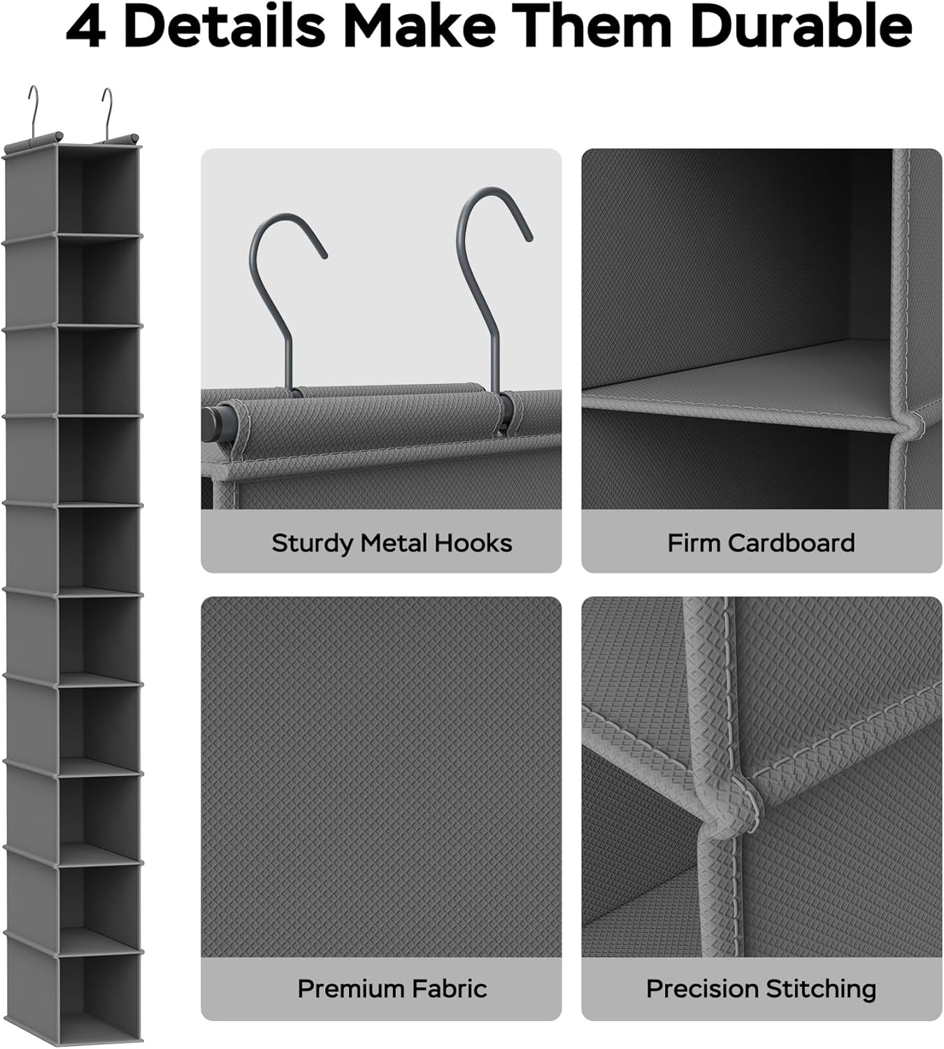 MAX Houser 10-Shelf Hanging Shoe Shelf Organizer, Hanging Shoe Storage for Closet (Grey)