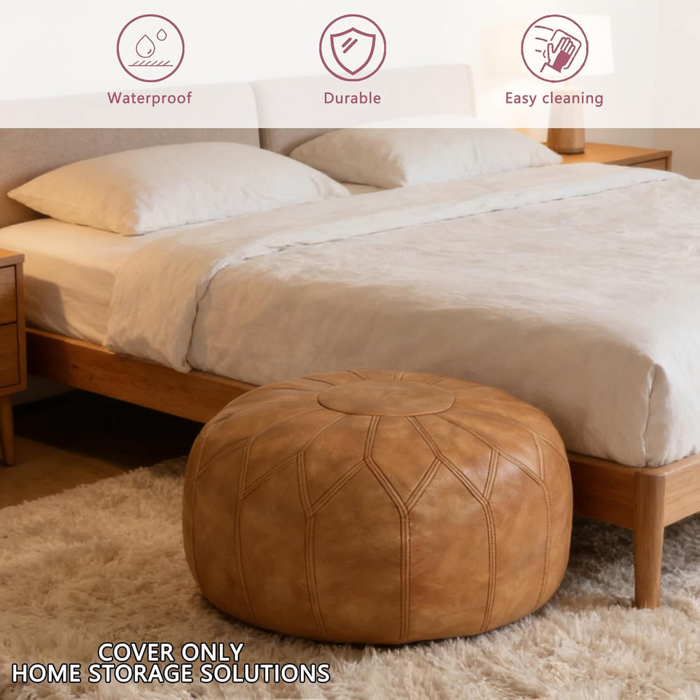 Thgonwid Unstuffed Moroccan Faux Leather Pouf Ottoman Cover with Storage - Bo...