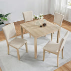 KEIKI 5-Piece Standard Height Dining Table Set with Square Table, 4 Upholstered Curved Backrest Chair, for 4 Person, Modern Style Table Set, Easy Assembly, for Kitchen, Dining Room, Light Oak+Beige