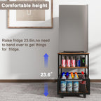 PUNCIA 19.7"x19.7" Mini Fridge Stand 3-Tier Beverage Fridge Table, Retro | 220 LB Capacity Beverage Refrigerator Table, Heavy Duty Rolling Organizer with Drawers for Dorm Apartment Office Bedroom