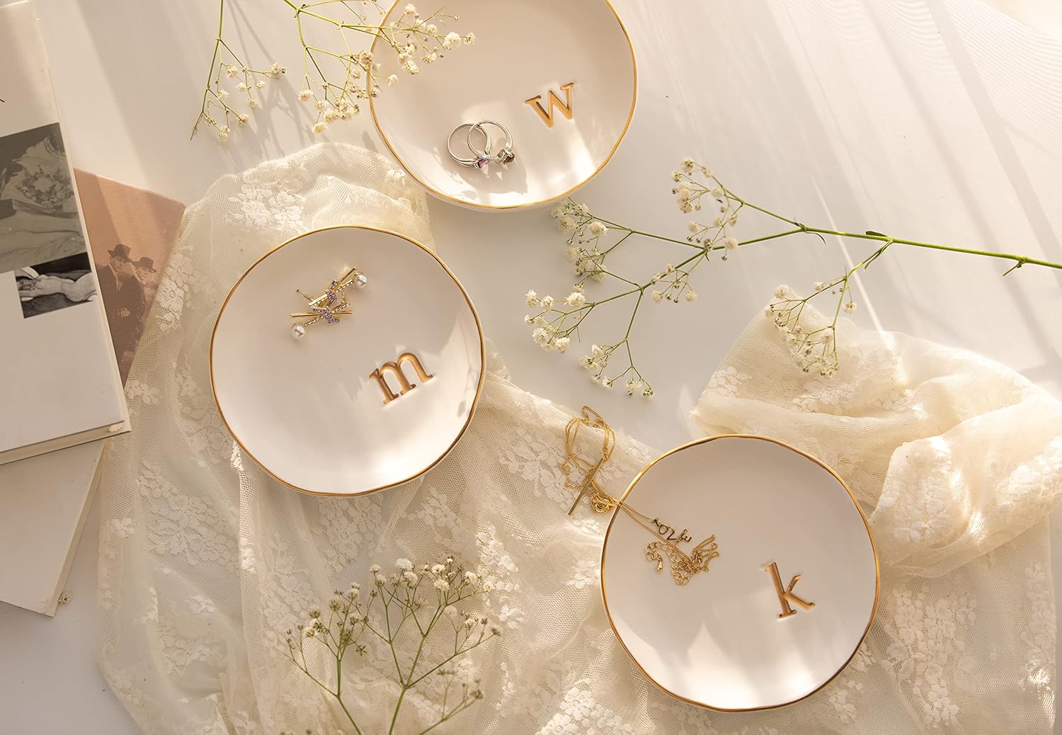 COLLECTIVE HOME - Ceramic Jewelry Tray, Decorative Trinket Dish for Rings Earrings Necklaces Bracelet Watch Keys, Birthday Mother's Day Christmas Gift for Women, 4.75", Glossy (g)