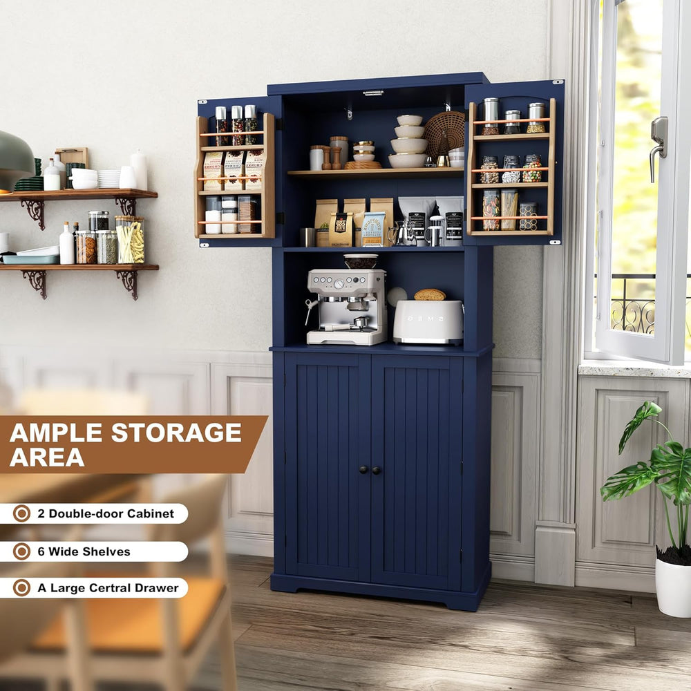 HLR 72" Freestanding Beadboard Pantry Cabinet with Microwave Shelf | Mul...
