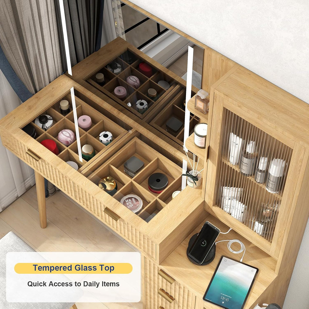 Vanity Desk with Mirror and Lights, Makeup Vanity Table with 5 Drawers & ...