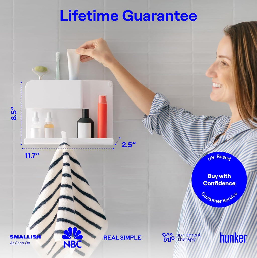 WallShelfie Bedside Wall Organizer & Bedside Shelf, Room Decor, Dorm Room Essential, Floating Bedside Shelf Wall Mount Organizer, Remote Control Holder, RV Accessories, Floating Shelves (White)