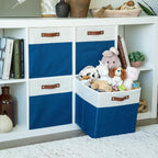OrganiHaus 13" x 13" x 13" Cube Fabric Storage Bins Set of 4, Fabric Storage Cubes w/ Vegan Handles, 13 inch Collapsible Bins for Clothes & Toy Organizer, 13x13 Basket for Decor - Navy Blue