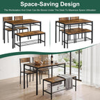 VECELO Kitchen Dining Room Table with 2 Chairs & Bench, Compact Space-Saving Design, Easy Assembly Steel Frame, Perfect for Small Apartments & Breakfast Nooks，Dark Brown