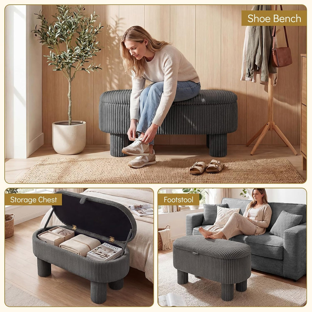 Giantex 42'' Storage Ottoman Bench, Corduroy Fabric Upholstered End o...