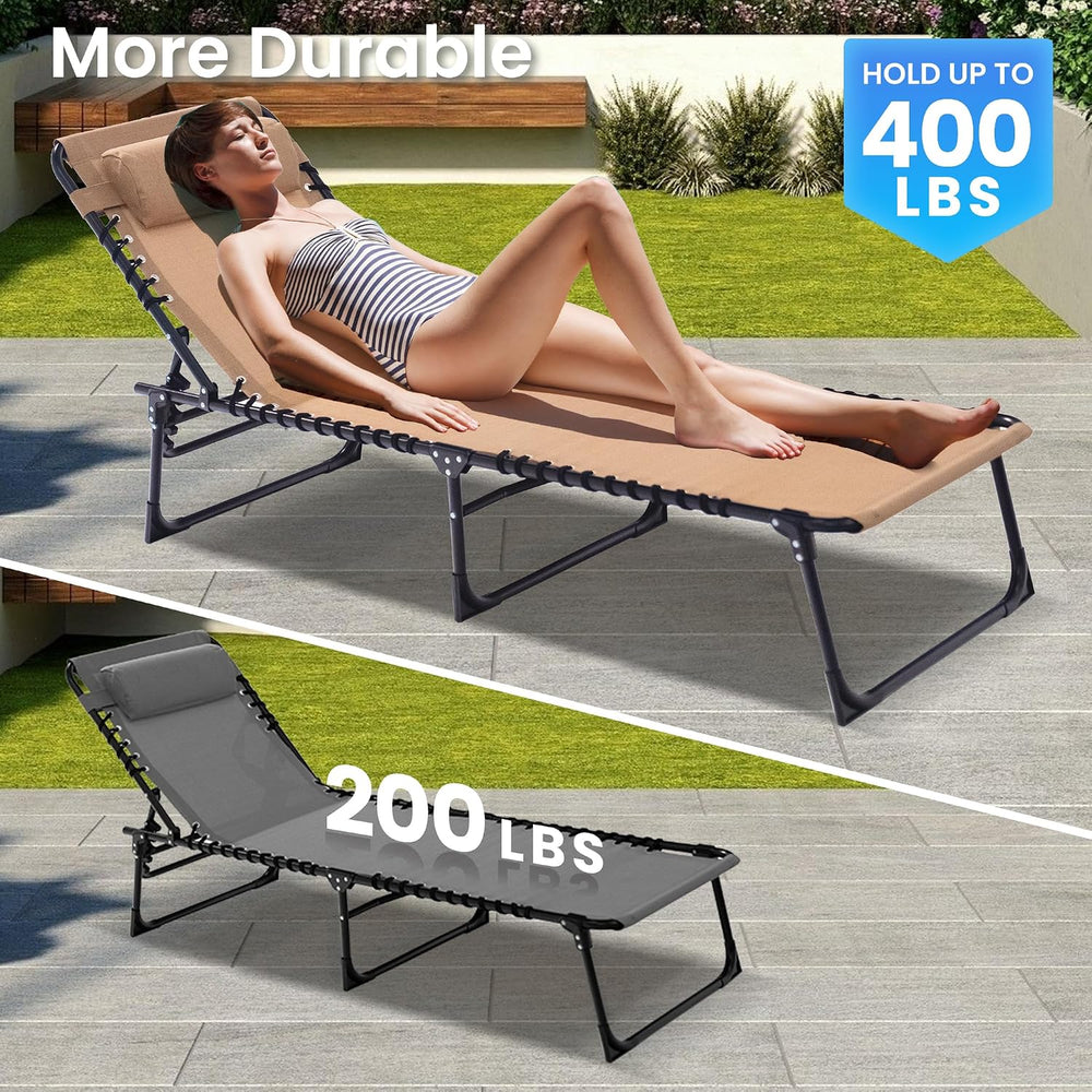 2 Pack Outdoor Folding Chaise Lounge 5-Position Adjustable Recliner 400LB Hea...
