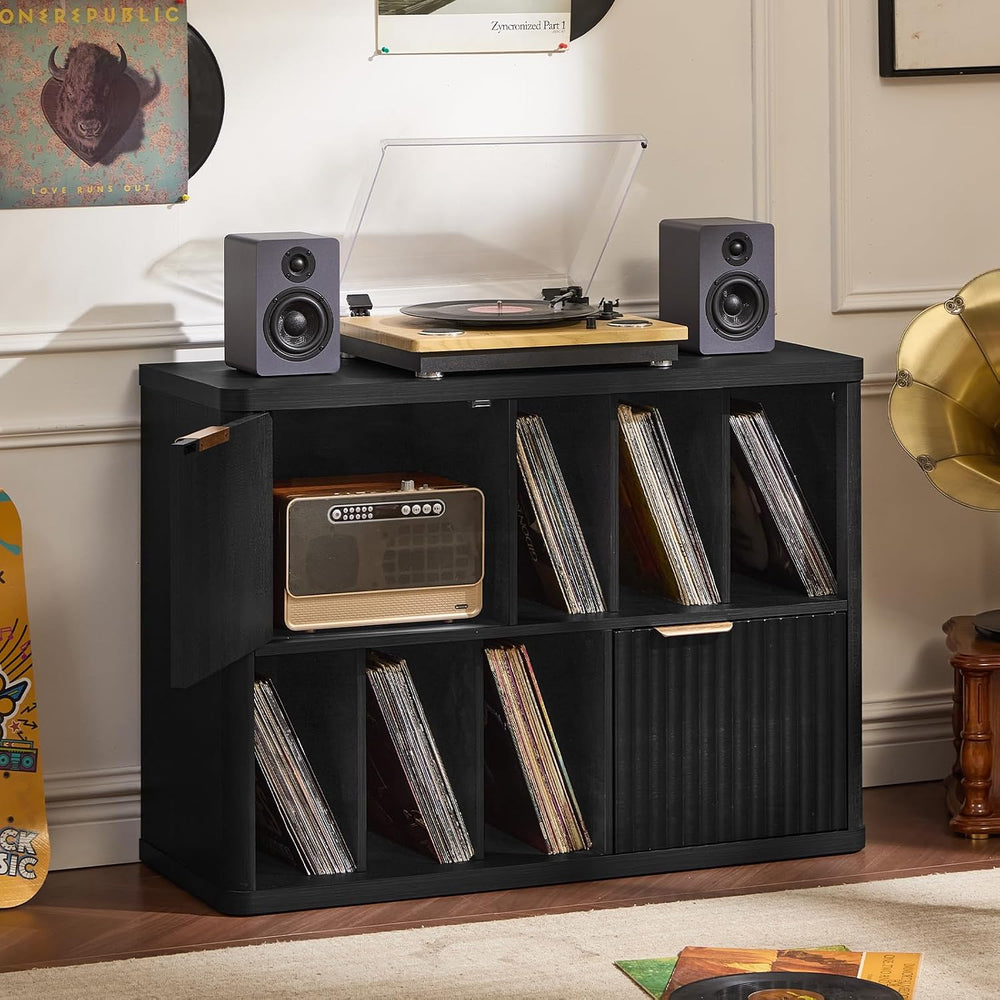 LEYAOYAO Large Record Player Stand with Vinyl Storage Up to 450 Albums, Wood ...