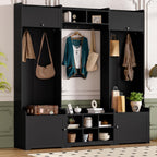 JIJIWANG 9.1''Wide Modern Hall Tree with Shoe Storage, 4-in-1 Multi-Functional Entryway Bench with 8 Cubbies, 7 Coat Hooks & Adjustable Shelf for Hallway, Living Room, Black