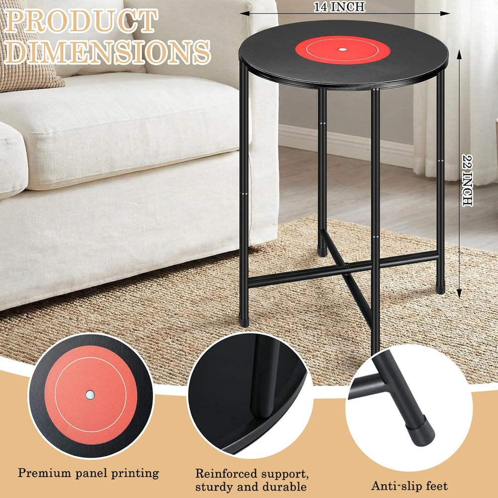 Colingmill 14 x 22 Inch Small Round Side Table End Drink Table Vinyl Records ...