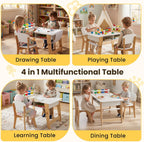 Olakids Kids Art Table and Chair Set, Wooden Multi Activity Desk with Roll Paper 2 Storage Shelves 4 Paint Cups, Toddler Furniture for Crafts Arts Playing Drawing