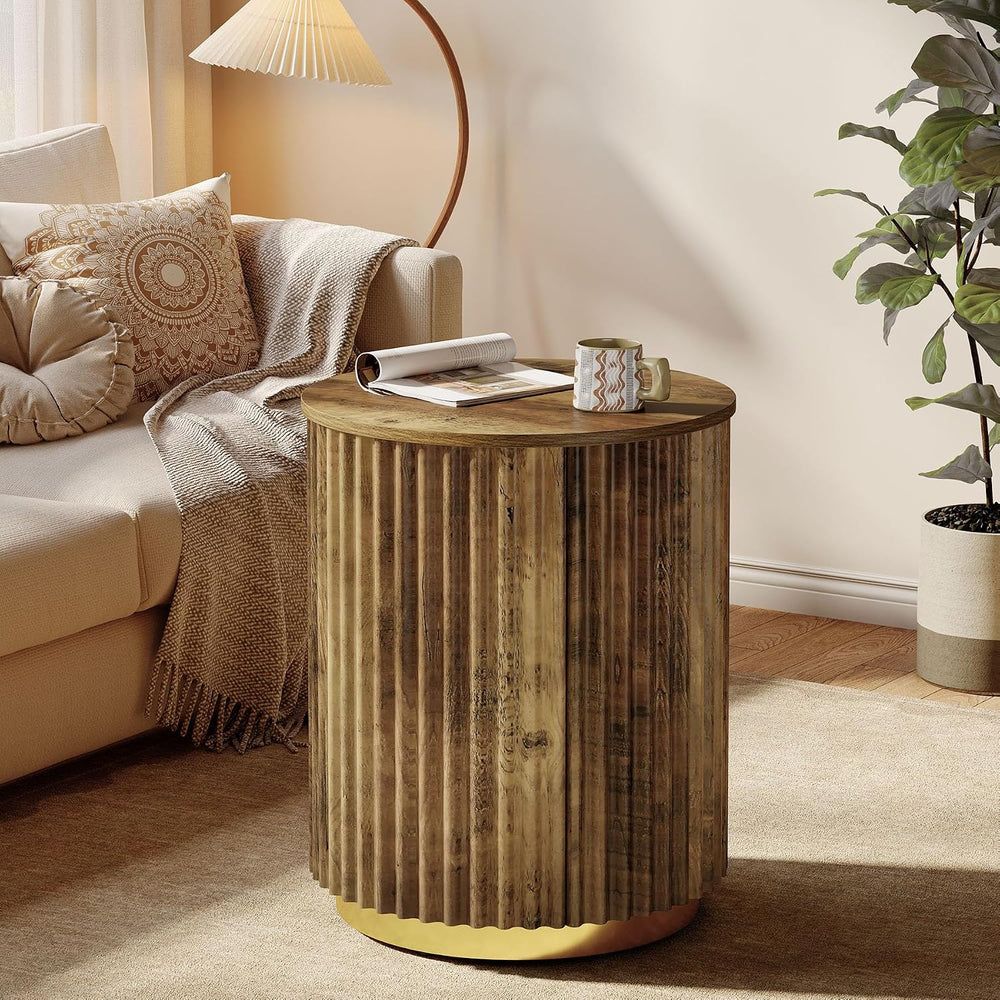 Tribesigns Fluted Round Side Table, Small Bedside Table for Sofa, Wooden Nigh...