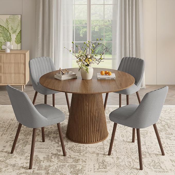 Upholstered Dining Chairs Set of 4, Modern Fabric Kitchen Chairs with Back, Wood Legs for Kitchen Dining Room Restaurant, Grey