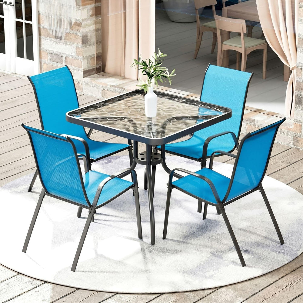 Arlopu 5 Pieces Outdoor Patio Dining Set, Glass Table and Textilene Chair