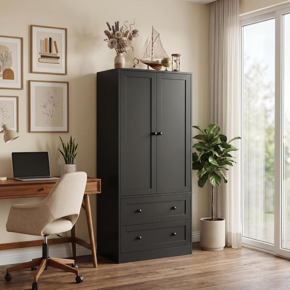 DIYART 64.2" Tall Black Kitchen Pantry, Storage Cabinet with Doors and D...