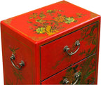 Oriental Bright Red Golden Flower Bird Graphic Drawers Chest Aws5065