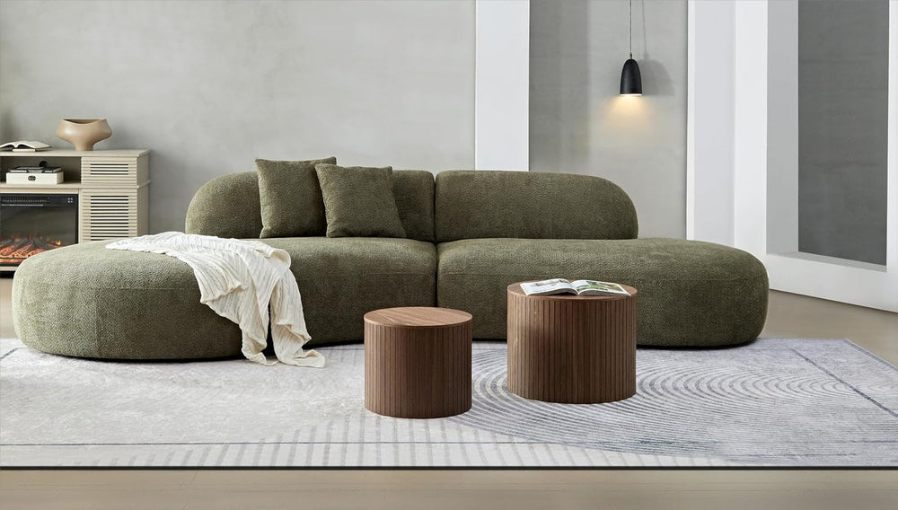Round Nesting Coffee Table Set of 2, 19.17”Wood Side Tables with Storage | Mo...