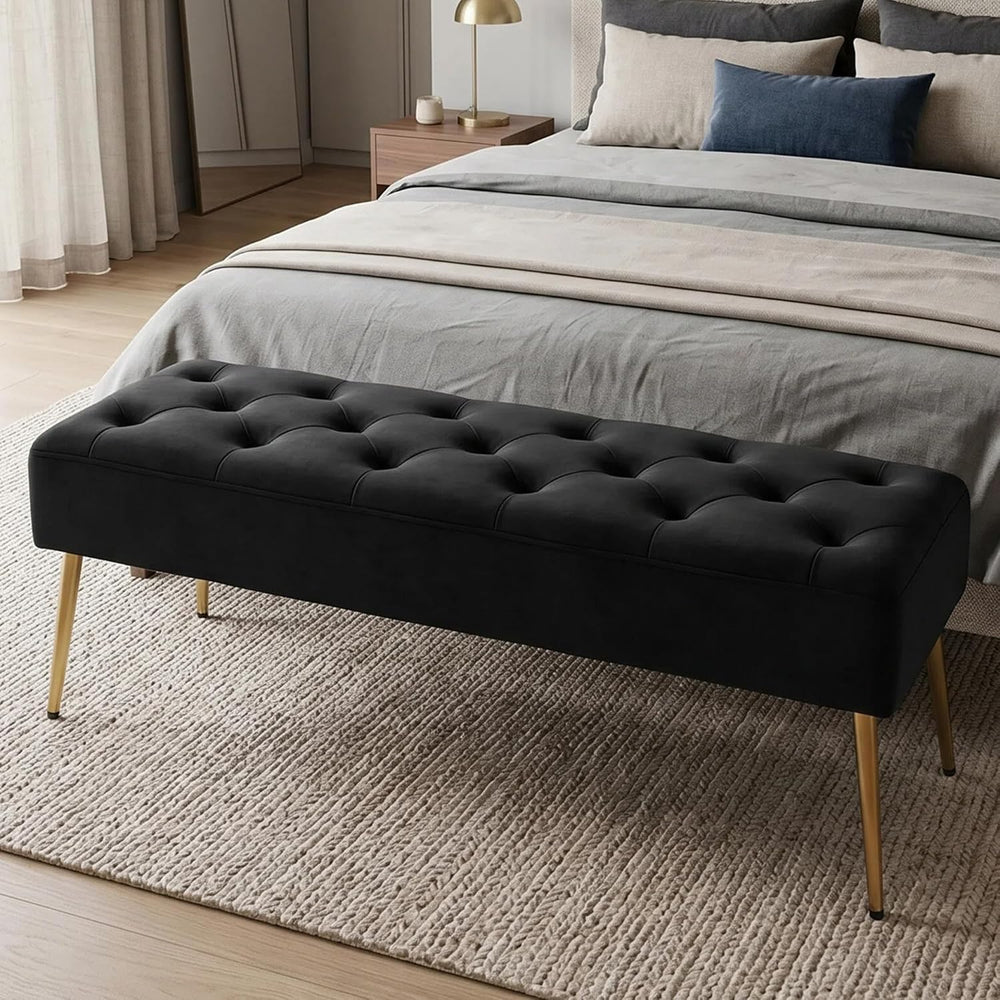 DUHOME Button-Tufted Ottoman Bench, Upholstered Bedroom Benches Velvet Footre...