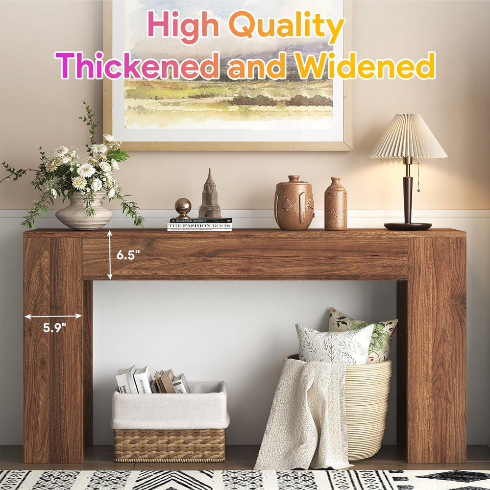 knoworld 63-Inch Long Console Table with LED Light, Farmhouse Sofa Table Behi...