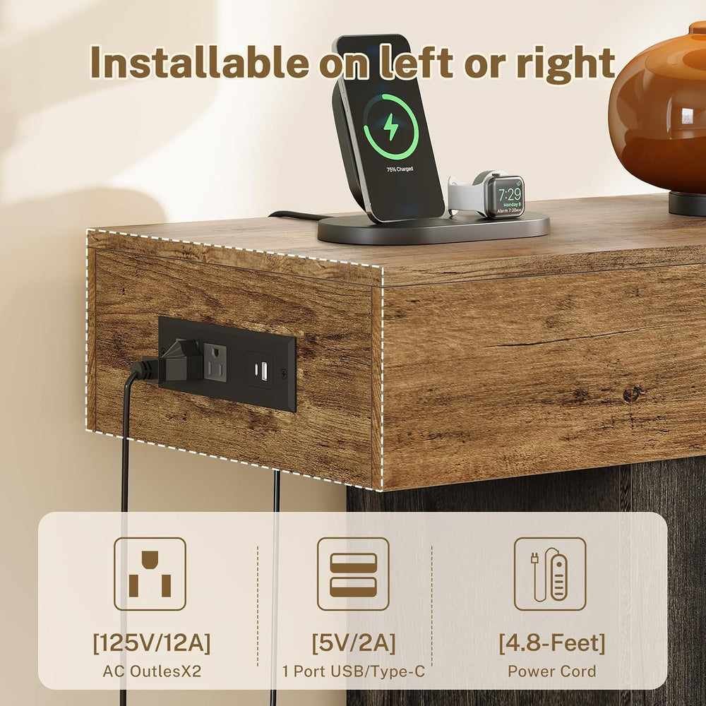 63" Entryway Table with Smart RGB Lights and Charging Station, Narrow Co...