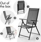 Yaheetech Patio Folding Dining Chairs Set of 2, Stackable Outdoor Lawn Chairs with 8 Adjustable Back Positions and Armrest for Garden, Lawn, Yard and Beach, Dark Gray