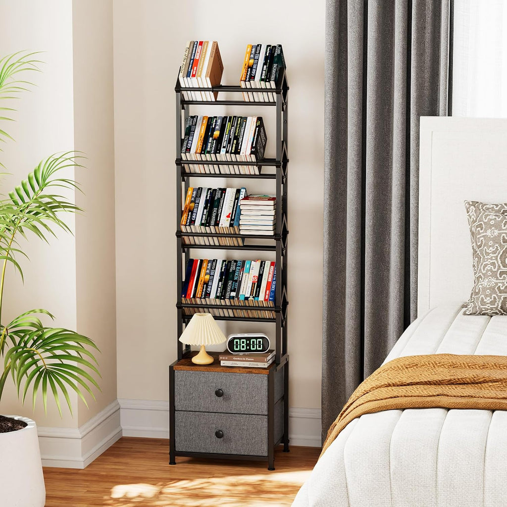 CD Storage Rack with Drawers, 5-Tier Media Organizer DVD Storage Shelf, Large Capacity for CD/DVD, Books & Games, Ideal for Living Room & Home Office, 15.7×11.8×58.7Inches