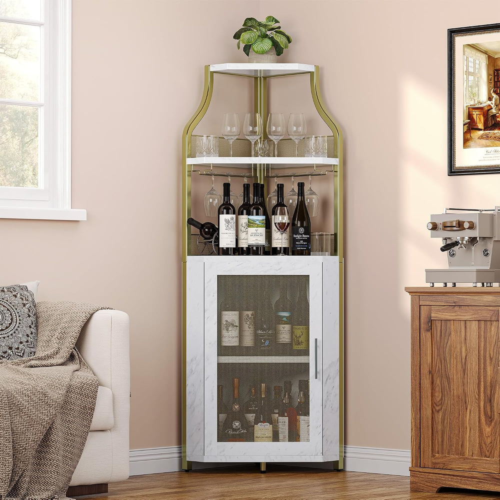 GarveeHome Corner Wine Cabinet with Detachable Wine Rack, 5-Tier Industrial C...