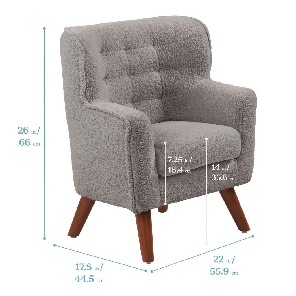 ECR4Kids Mila Sherpa Toddler Arm Chair with Removable Wooden Legs, Kids Furniture, Grey