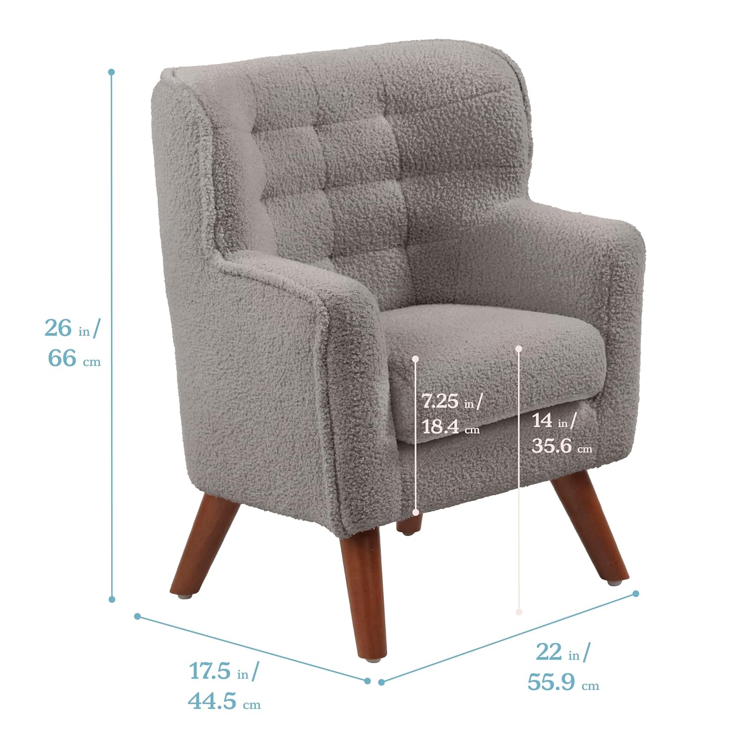 ECR4Kids Mila Sherpa Toddler Arm Chair with Removable Wooden Legs, Kids Furniture, Grey