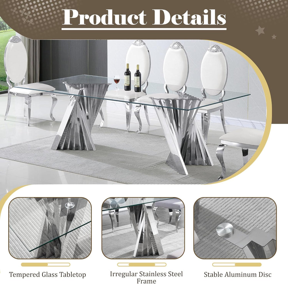 94" Glass Dining Table for 8-10, Large Luxury Kitchen Table with Tempere...