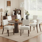 Upholstered Dining Chairs Set of 6, Fabric Kitchen Chairs with Padded Seat & Back, Solid Wood Legs, Modern Simple Dining Room Chairs for Kitchen, Dining Room, Living Room, Beige