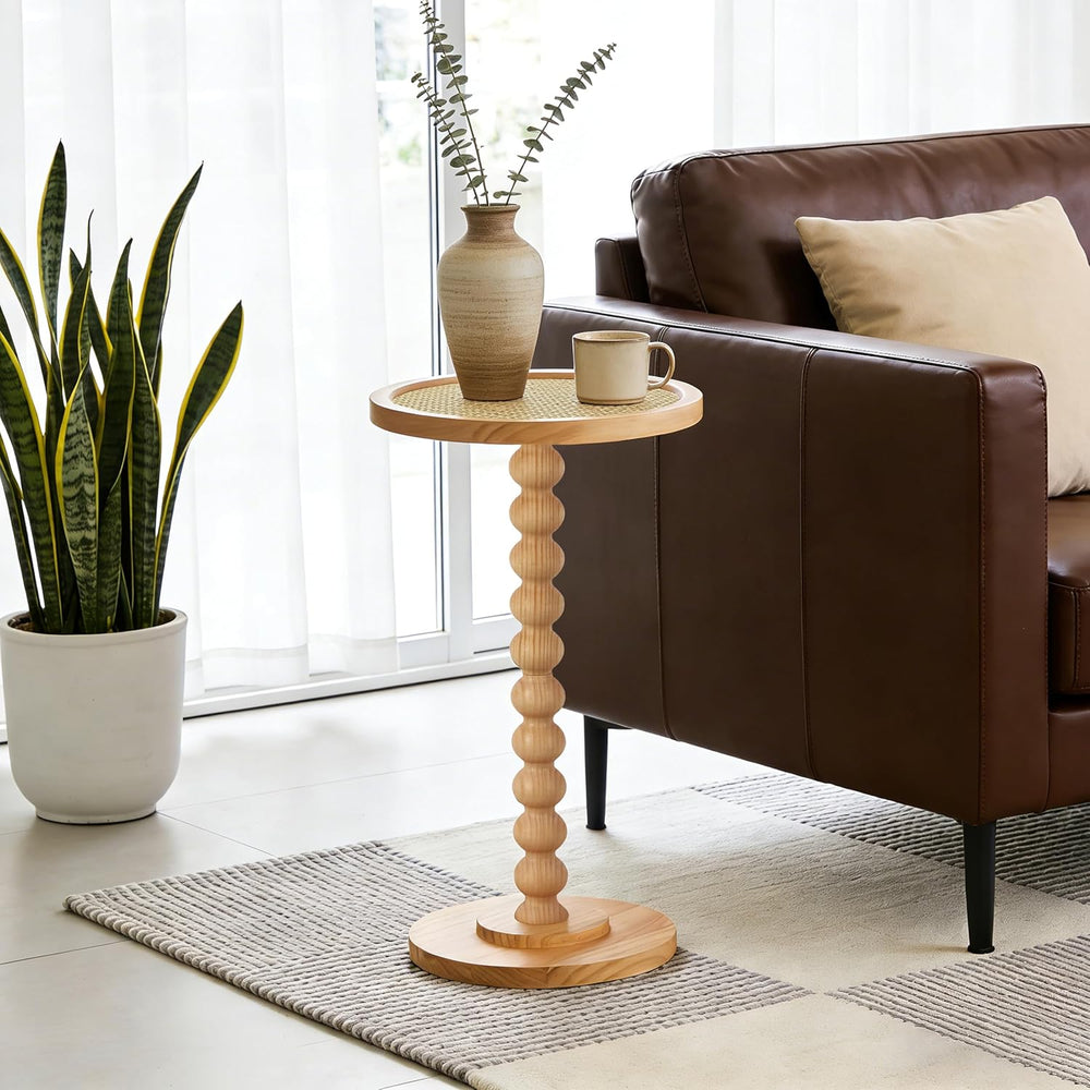 COVLON Solid Wood Drink Table, Small Pedestal Side Table for Small Spaces, Ro...
