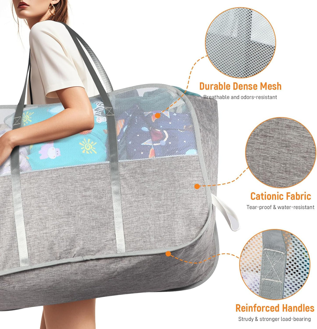Collapsible Laundry Baskets with 3 Compartment, 150L Tear-proof Pop Up Hamper, Foldable Laundry Basket with Tote Handles, Dirty Clothes Hamper for Laundry, Bedroom, Bathroom, Dorm Grey