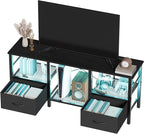 TV Stand for 55 Inch TV, LED Entertainment Center with Fabric Drawers and Power Outlets, Modern Industrial TV Media Console for Living Room, Bedroom Storage Cabinet - 47.2'' Black