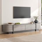 Coffee Table and TV Stand Set of 2,76.4'' Modern TV Console，Entertainment Center with 4 Drawers,Modern Oval Coffee Table with Storage, Wood Center Tables for Living Room, Bedroom, Home Office, Grey