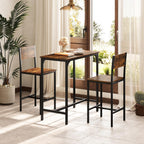Tangkula 3 Piece Counter Height Bar Table Set, Pub Table and Chairs Set of 2, High Top Console Table with Stools for 2, Space-Saving Dinette Set for Breakfast Nook (Rustic Brown)