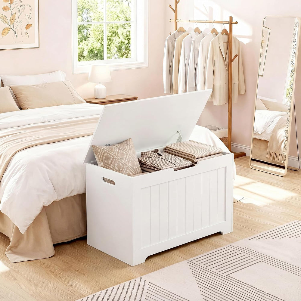 Storage Chest with Flip-top Lid, Large Wood Trunk Bench with Safety Hinge, Be...