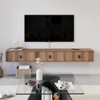 Solid Wood Floating TV Shelf, 63'' Wall Mounted TV Cabinet, Floating Shelves with 3 Doors, Wooden Mid-Century Entertainment Media Console Center Large Storage Under TV (Walnut)