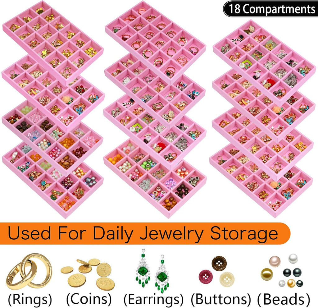 12 Pack Earring Organizer Stackable Jewelry Drawer Tray Removable Jewelry Display Tray Organizer for Necklace Earring Drawer Insert 216 Grids